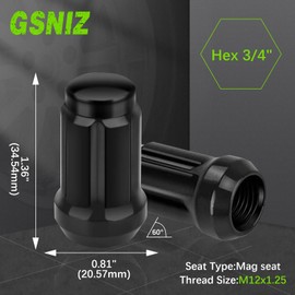GSNIZ 20 Black Closed End Bulge Acorn Lug Nuts 12x1.25 + 1 Key M12x1.25 Thread 1.36”Tall Black Spline Forged Steel Lug Nuts，for Infiniti EX35 2008-2012 FX35 2004-2012 FX45 2004-2008