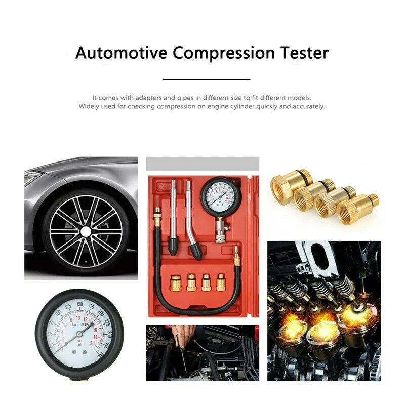8Pcs Engine Cylinder Compression Gauge Tester Kit Gas Diagnostic Tester