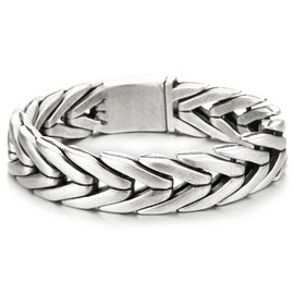 COOLSTEELANDBEYOND Men's Heavy Stainless Steel Braided Wheat Chain Bracelet, Woven Link Chain, Biker Jewellery, Silver Colour, Stainless Steel, No gemstone