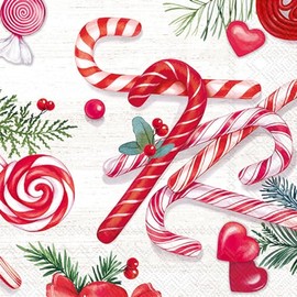 IHR Ideal Home Range Cocktail Napkins Disposable 3-Ply Paper Party Napkin Pack, 5" x 5", Candy Canes, 20-Count