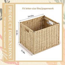 Jingmore Paper Rope File Box Organizers Collapsible Letter Size Filing Cabinet Woven Hanging File Basket Portable Decorative Document File Storage Box for Office/Decor/Home (Letter Size)