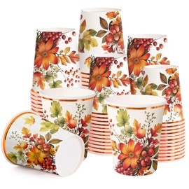 WRAPAHOLIC 50 Pcs Fall Paper Cups - 9 oz Autumn Fruits Disposable Cups, Coffee Cups, Hot/Cold Beverage Drinking Cups for Water Juice, Perfect for Home, Office and Party Supplies