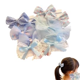 [AiYa] Hair Elastics, Girls, Hair Elastics, Children, Babies, Kids, Cute Design, Set of 10 - Children's Ribbon Elastics, Hair Ties (Blue)