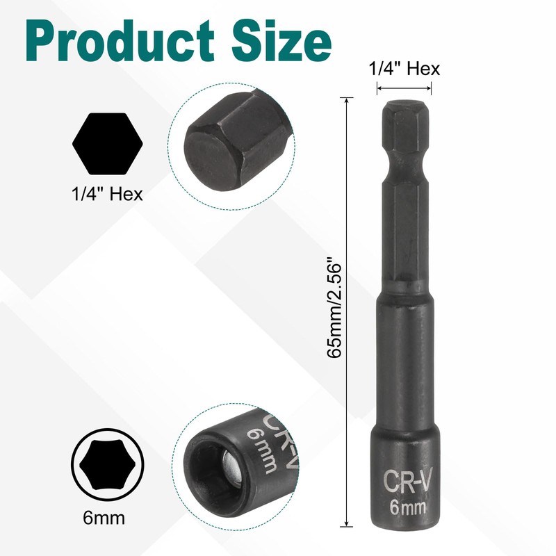 sourcing map 2Pcs 1/4" Hex Shank 6mm Magnetic Hex Socket