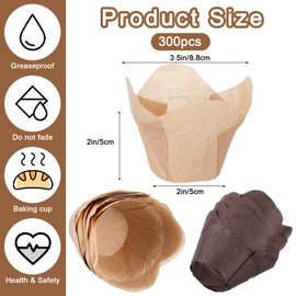 300 Pcs Lotus Tulip Cupcake Liners Baking Muffin Paper Baking Cups Cupcake Liners Holders Cupcake Wrapper for Party, Wedding, Birthday, Christmas, Baby Showers, 3 Colors