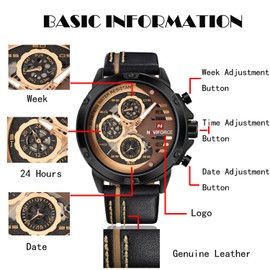NAVIFORCE Sport Military Watches for Men Waterproof Watch Analog Quartz Leather Band Date Calendar Clock Wristwatch