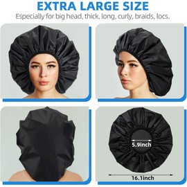 Atudew Gorro de ducha extra grande, gorro de ducha de plástico EVA para mujer, reutilizable, impermeable, gorro de pelo para baño, gorro de ducha para hombres, gorro de ducha jumbo para mujeres, trenzas de pelo largo rizado (XL, negro)