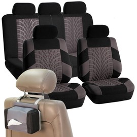 FH Group Car Seat Covers Travel Master Full Set Gray Automotive Seat Covers, Combo Travel Car Tissue Dispenser Airbag and Split Rear Universal Fit Interior Accessories Cars Trucks SUV Car Accessories