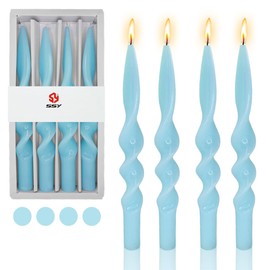 Blue Candlesticks Spiral Taper Candles,Gedengni 10inches Unscented Candle Stick Long Tapered Candle Twisted Candles for Anthropologie Home Décor Weddings Holiday Women Gifts,4pcs (Light Blue,24D)