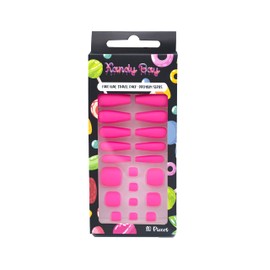 KANDY BAY Long Ballerina Acrylic Press on False Nails with Short Square Acrylic Press on False Toe Nails Travel Pack (Tools included) (Electric Pink)
