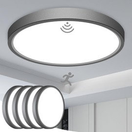 slochi 4 Pack Motion Sensor Ceiling Light Indoor, 5000K Ceiling Lights Motion Sensored Wired, 15W 1500LM 7 Inch Flush Mount Light Fixture for Closet Pantry Hallway Stairwell Porch, Black