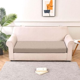 SIELUNO - Fundas de cojín elásticas de terciopelo en forma de L para sofá, funda elástica para muebles, color beige, 2 asientos