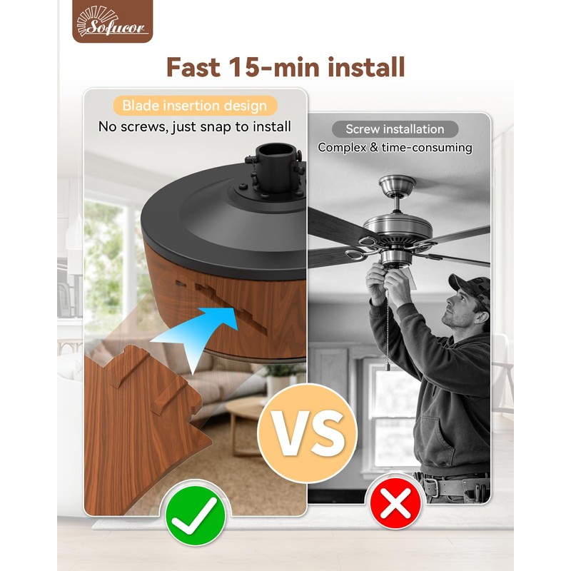 Sofucor 42 Inch Ceiling Fans with Lights-Modern Brown Small Bedroom