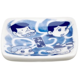 Fujio Akatsuka 904504 Bakabon Family Petite Square Small Plate, 2.2 inches (5.5 cm), Blue
