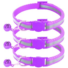 zulinlong 3 Pack Reflective and Breakaway Cat Collars with Bells，Adjustable Kitten Collars from 7.5 to 12.5 Inches, Ideal of Kitten Collar, Suitable for Girls and Boys (Purple)