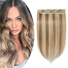 16 inch SEGO Clip in Hair Extension Human Hair One Piece [#12/613 Golden Brown&Bleach Blonde] 100% Remy Real Hairpieces for Women 3/4 Full Head Straight (45g)
