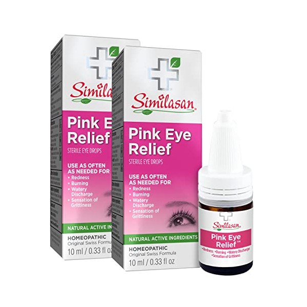 Similasan Pink Eye Relief Drops 0.33 fl oz 2 Count, for Temporary Relief from Red Eyes, Itchy Eyes, Burning Eyes, and Watery Eyes, Formulated with Natural Active Ingredients
