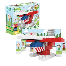 BiOBUDDi BB-0128 Rescue Helicopter Kit, Biological Building Blocks for Plug-in, Compatible with Other Brands, Made of Organic Plastic, 18 Clamping Blocks, Game Background and Cardboard Toy Figures
