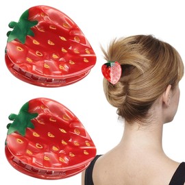 2 PCS Strawberry Claw Clips Acetate Claw Clips Strawberry Hair Clip Strong Hold Hair Claws Small Claw Clips Non-slip Hair Catch Jaw Clamp Unique Retro Design Hair Accessories for Women Girls
