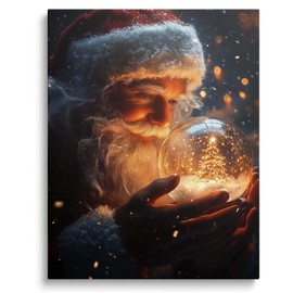 ART Christmas Canvas Wall Decor Santa Claus Holding Snow Globe Christmas Wall, Warm Winter Miracle Scene, Holiday Print Canvas for Living Room and Bedroom Décor 16x20inch