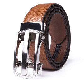 Men's Belt Genuine Leather Dress Belts Ratchet Automatic Buckle Size Customized (36/38, Brown)