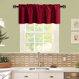 JIUZHEN Red Christmas Blackout Valance Short Curtains for Kitchen - Rod Pocket Valances Solid Curtains for Small Window Living Room Bedroom Darkening Bathroom, 52 x 18 Inch Length,1 Panel