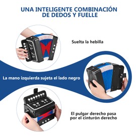 Acordeon de 7 Teclas, OUDAR Arcodeon para Principiantes para Interpretación, Acordeones Portátil, Acordeón (Negro)