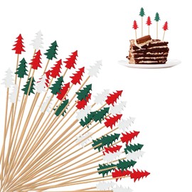 YEAMLTE Christmas Cocktail Picks, Pack of 100 Christmas Picks, Christmas Fruit Toothpicks, Christmas Tree Picks, Christmas Wooden Toothpicks, for Christmas Parties and Desserts Cocktail Decoration (B)