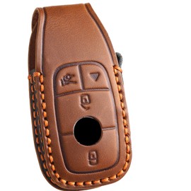 Ysbxitu Key Fob Cover Fit for Mercedes A-Class C-Class CLA CLS E-Class GLA GLC GLE GLS,Car Key Case Shell with Keychain,Key Holder Smart Remote Key Protector,Key Shell-Brown