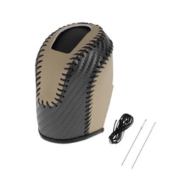 X AUTOHAUX Anti-Slip Gear Shift Knob Cover Car Stick Shifting Handle Protector for Volkswagen Taos 2022-2023 Beige Black Faux Leather