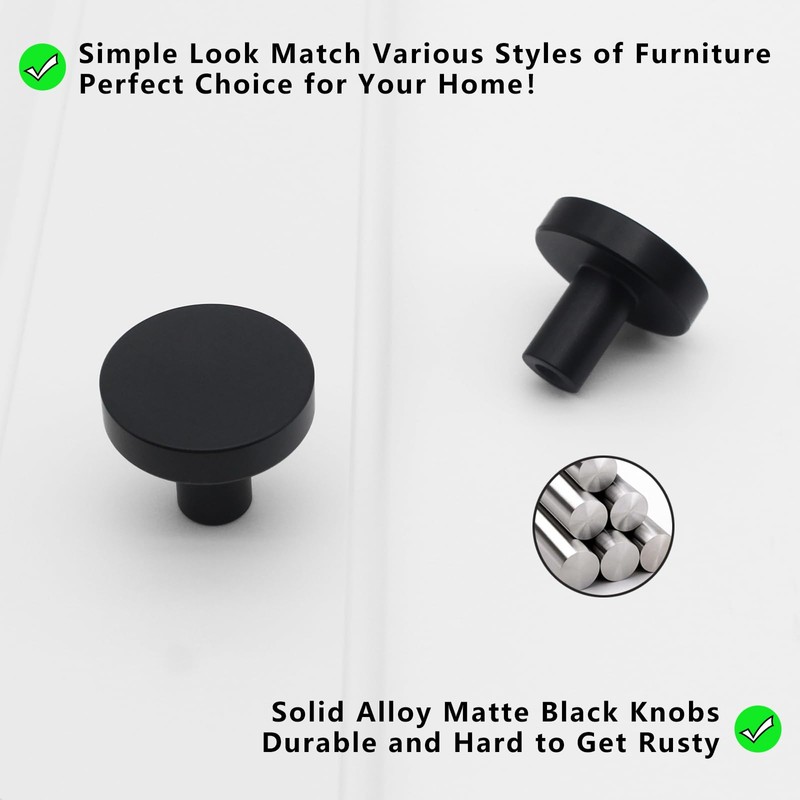 HANIHUA 50 Pack Matte Black Cabinet Knobs Drawer Knobs, Kitchen