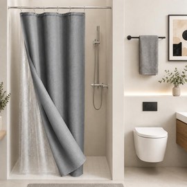 LaCyan Waterproof Waffle Shower Curtain, 258GSM Heavy Duty 3 Piece Set with Clear Liner and 6 Stainless Steel Hooks, Polyester Fabric Shower Curtains for Bathroom, Machine Washable, 36x72 Inch, Grey