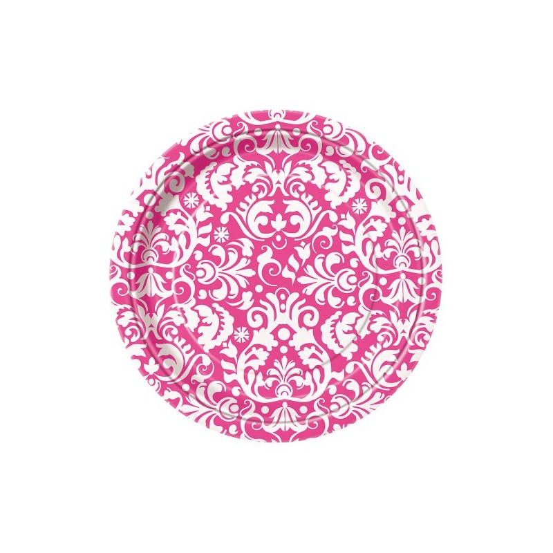 Pink Damask Dessert Plates, 8ct