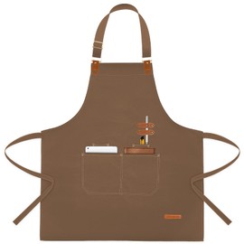 APRONPANDA Chef Apron for Men Women with Pockets Adjustable Neck Strap, Heavy Duty Canvas Gardening Apron, Water Repellent Apron for Cooking, Baking, BBQ, Working, Painting (Brown)