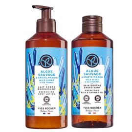 Yves Rocher MAXI SET Cuidado Corporal ENERGIZANTE Alga Salvaje e Hinojo: Crema fluida (390 ml) y Gel de ducha (400 ml)