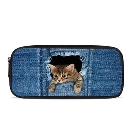 chaqlin Large Capacity Pencil Case for School Office Students Pencil Case, denim cat, coin purse