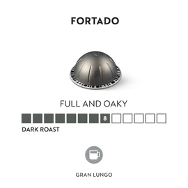 Nespresso Capsules Vertuo, Fortado Gran Lungo Americano, Dark Roast Espresso Coffee, 30 Count Coffee Pods, Brews 5.0oz.