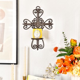 Sungmor Cast Iron Wall Candle Sconce, Decorative Wall Cross Candleholder Wall Mount Tealight Flameless Candle Stand, Wall Hanging Pillar Candle Holders Kitchen Dining Living Room Bedroom Patio Decor