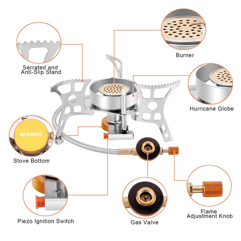 WADEO 3900W Windproof Camping Stove, Camping Gas Stove with Piezo