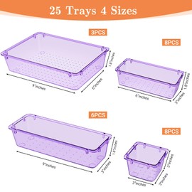 SpaceHacks 25 PCS Plastic Drawer Organizer Set, 4-Size Versatile Organizer Trays & storage Bins for Makeup, Jewelry, and Gadgets in Bathroom, Bedroom and Office, Purple