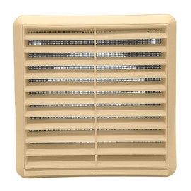 Kair Beige Louvred Wall Vent Grille 155mm External Dimension with Flyscreen and Round 100mm - 4 inch Rear Spigot