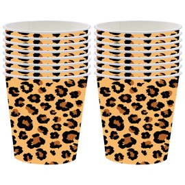 POPOYU 16Pcs Leopard Print Party Cups Kids Jungle Animal Birthday Party Supplies,Leopard Print Favor Cups Beverage Drinking Cups for Kids Birthday Baby Shower Zoo Jungle Safari Themed Party Decor