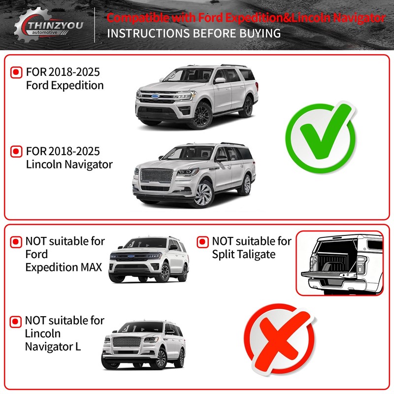 Thinzyou Cargo Mat Compatible with 2018-2024 2025 Ford Expedition Lincoln