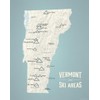 Vermont Ski Resorts Map 11x14 Print (Beige & Opal Blue)