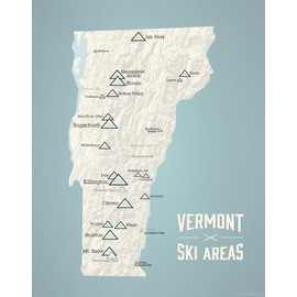 Vermont Ski Resorts Map 11x14 Print (Beige & Opal Blue)