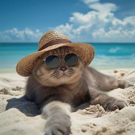 Funny General Male/Female Birthday/Blank Photographic Card - Humorous Cat on Beach Design - Eco-Friendly & Recyclable