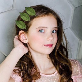 6PCS Handmade Embroidery green leaves Hair Clips, Vintage Leaf Plant Style Duckbill Hairpins, Headwear Accessories DIY Plant Hairpins for Home School Party Christmas Ornaments (Green)