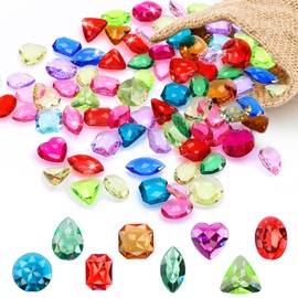Ajcotahm 100PCS Big Diving Gems Acrylic Crystal Diamonds for Crafts, Pirate Treasure Hunt, Party Decorations - 8 Shapes, 13-27mm, Multicolor Gems for Fabric, Clothing, Craft, Decoration