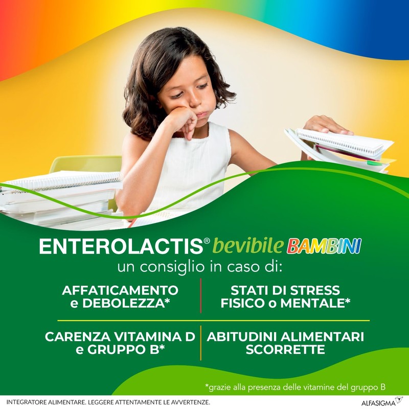 Enterolactis Bambini Bevibile 12 flaconcini gusto lampone: equilibrio intestinale e