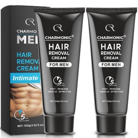 Hair Removal Cream, Men Intimate/Private Area Hair Remover, Fast & Painless Hair Removal for Underarm, Chest and Back for Smooth Skin for Days, Depilatory Cream for Unwanted Male Hair (Black 2 Pcs)